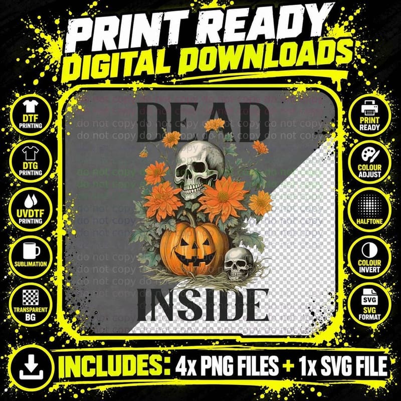 Dead Inside, Happy Halloween T-Shirt Png SVG Digital Bundle