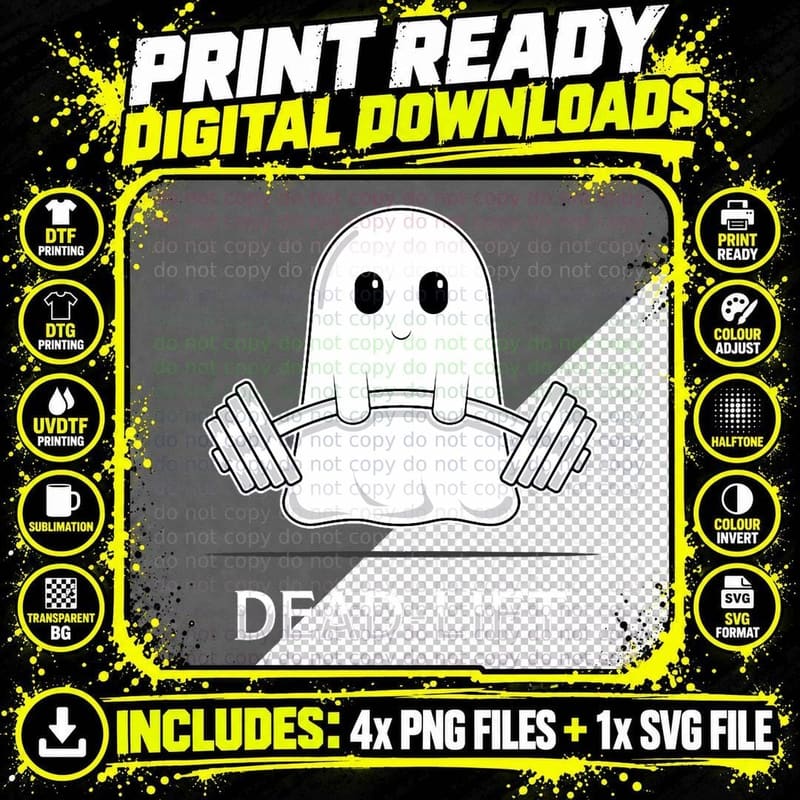 Dead Lift Funny Ghost Cartoon for Weight Lifters T-Shirt Png SVG Digital Bundle