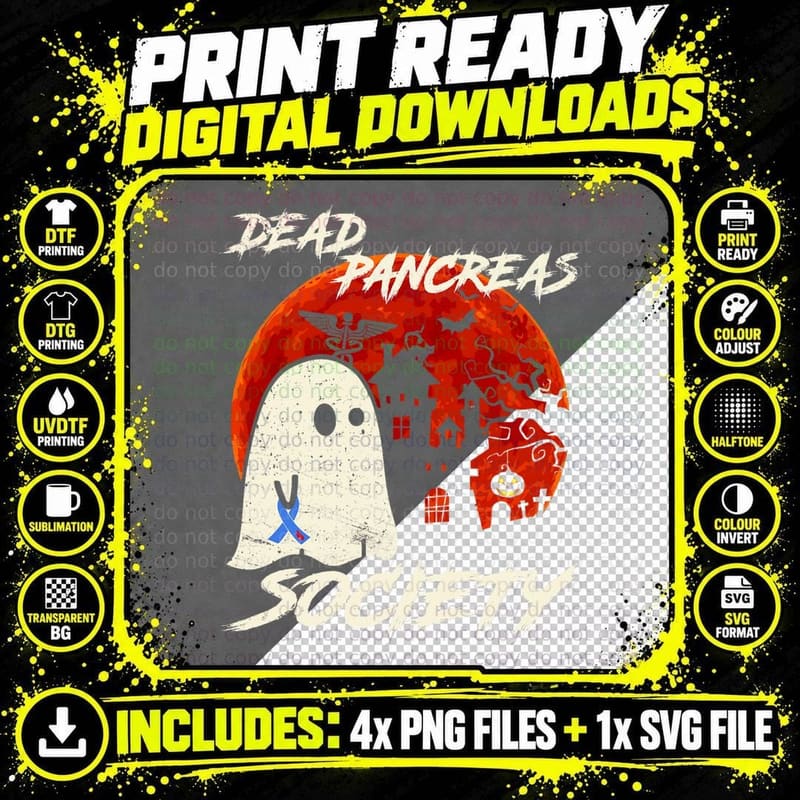 Dead Pancreas Society Ghost Diabetes Awareness Halloween Png SVG Digital Bundle