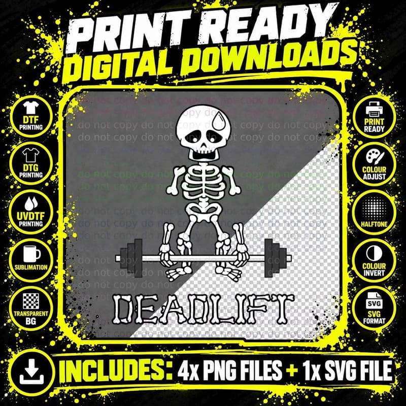 Deadlift Gym Skeleton Classic T-Shirt Png SVG Digital Bundle
