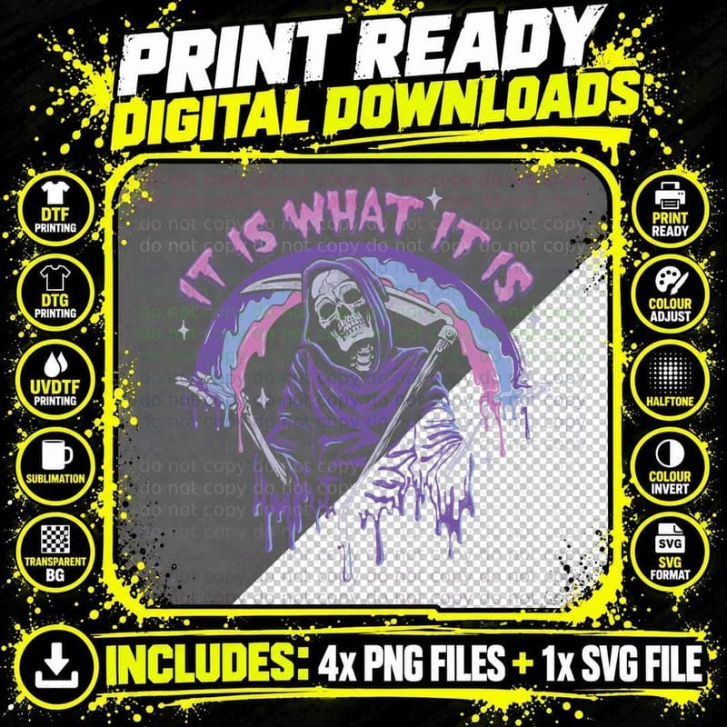 Death ~ It Is What It Is ~ Pastel Goth Grim Reaper Drip Png SVG Digital Bundle