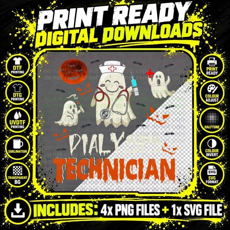 Dialysis Technician Funny Boo Ghost Nurse Squad Png SVG Digital Bundle