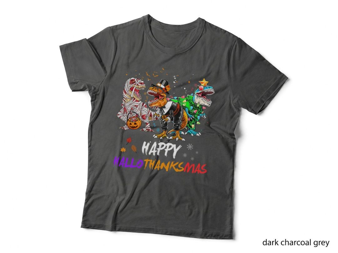 Dinosaur T Rex Happy Hallothanksmas Halloween Kids Boys T-Shirt