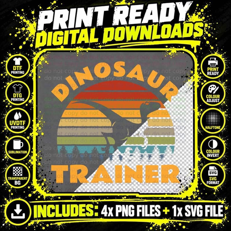 Dinosaur Trainer Halloween Costume Retro Sunset Dino Png SVG Digital Bundle