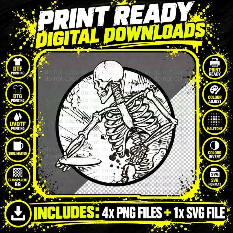 Disc Golf Skeleton High Quality Funny Black T-Shirt Png SVG Digital Bundle
