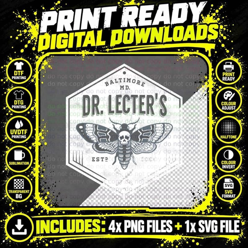 Dr. Lecter's - Death's Head Moth - Horror T-Shirt Png SVG Digital Bundle