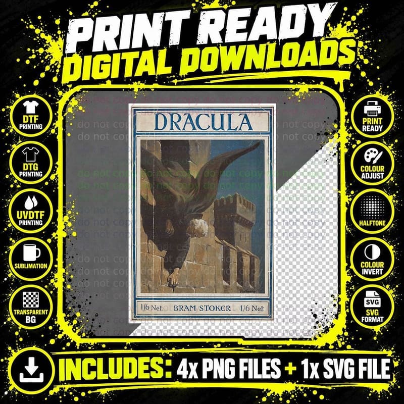 Dracula Vintage Halloween Classic Monster Horror Png SVG Digital Bundle