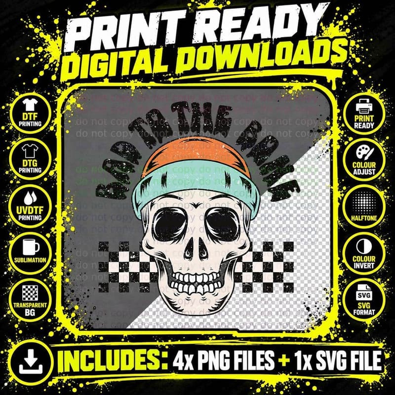 Edgy Boy Skull Bad to the Bone Halloween Spooky Season Png SVG Digital Bundle