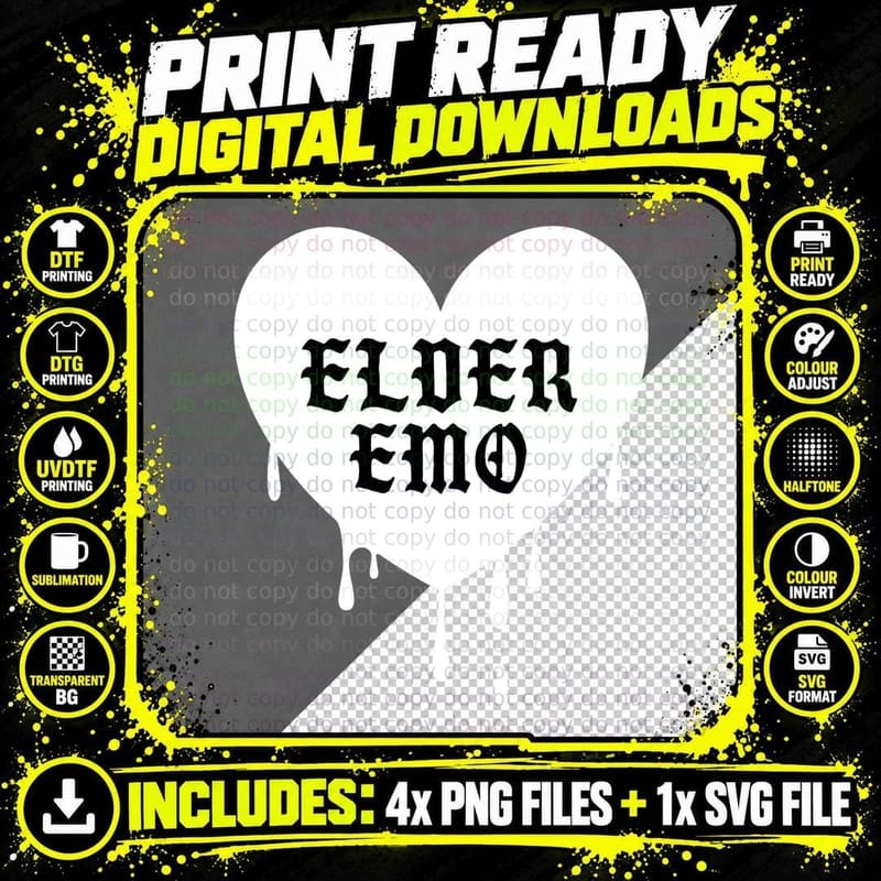 Elder Emo Goth Spooky Gift for Emos Millennials Not a Png SVG Digital Bundle