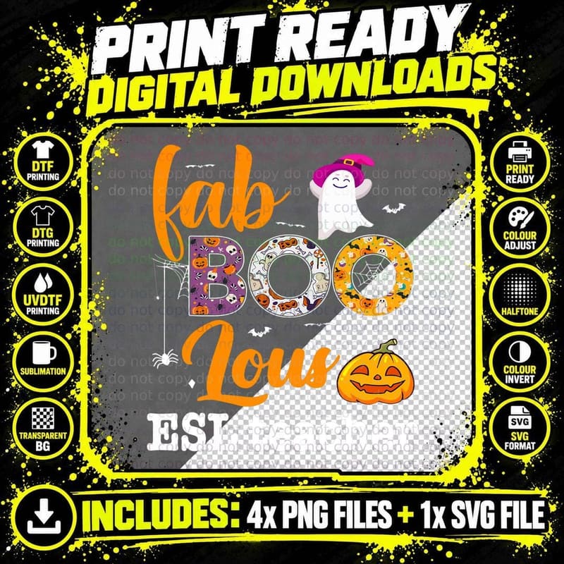 Fab Boo Lous ESL Teachers Funny Boo Ghost Halloween Png SVG Digital Bundle