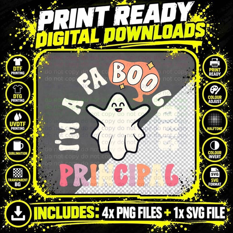 Faboolous Principal Retro Halloween Vintage School Ghost Png SVG Digital Bundle
