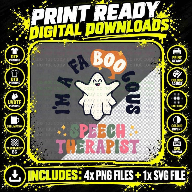 Faboolous Speech Therapist Halloween SLP Retro School Png SVG Digital Bundle
