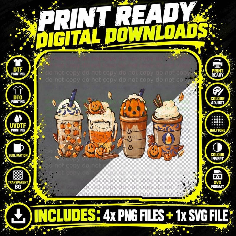 Fall Halloween Latte Shirt Scary Horror Coffee Pumpkin Png SVG Digital Bundle