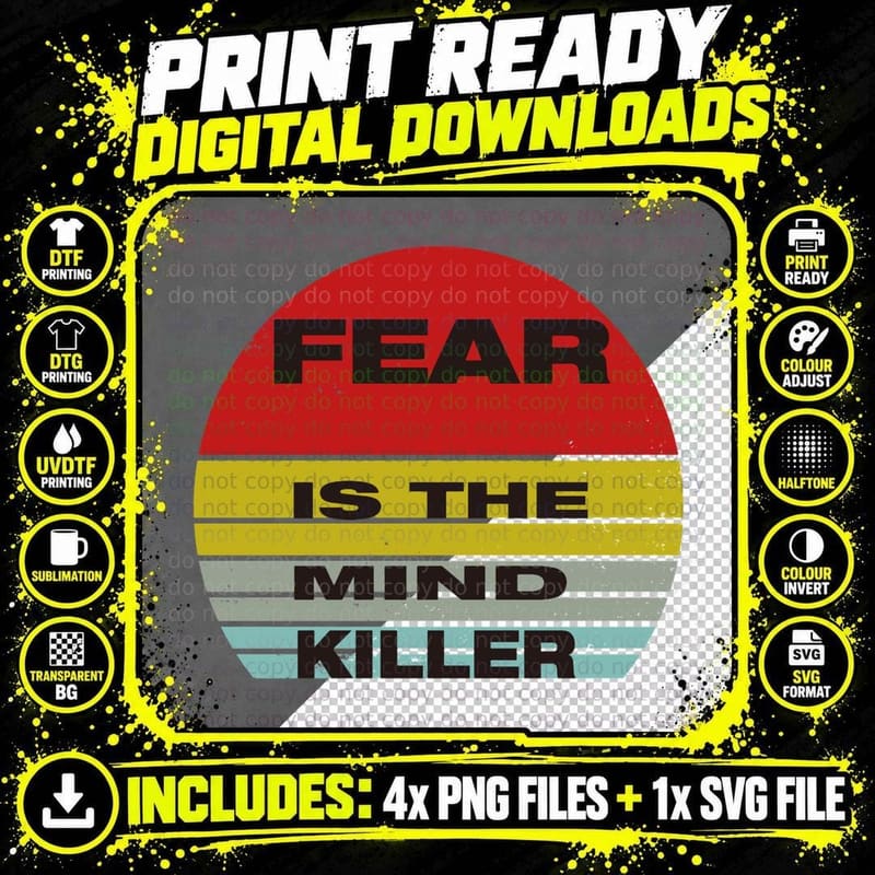 Fear Is the Mind Killer Funny Vintage Halloween Design Png SVG Digital Bundle