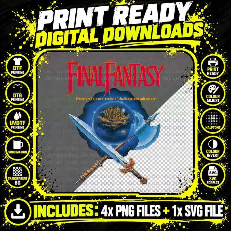 Final Fantasy 1 NES Art Gift for Fans Png SVG Digital Bundle