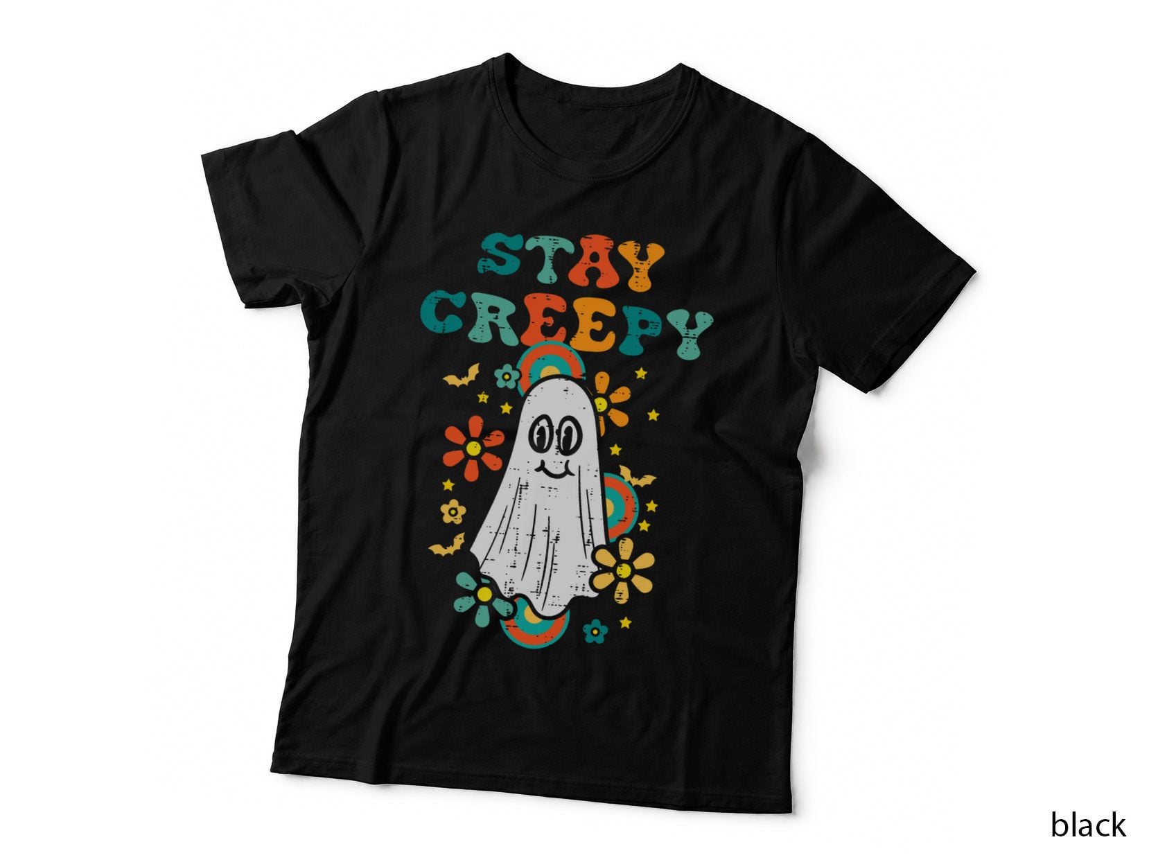 Floral Ghost Stay Creepy Retro Halloween Costume Women Girls T-Shirt
