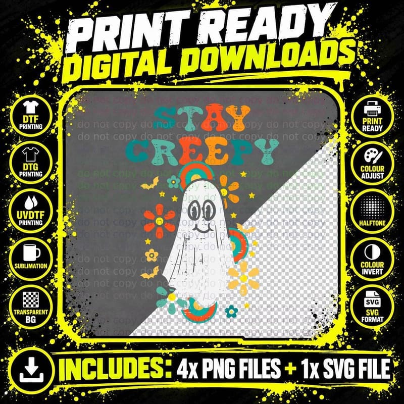 Floral Ghost Stay Creepy Retro Halloween Costume Women Png SVG Digital Bundle