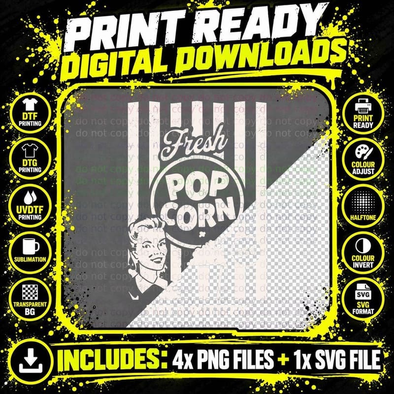 Fresh Popcorn Sign Costume for Halloween Funny Retro Png SVG Digital Bundle