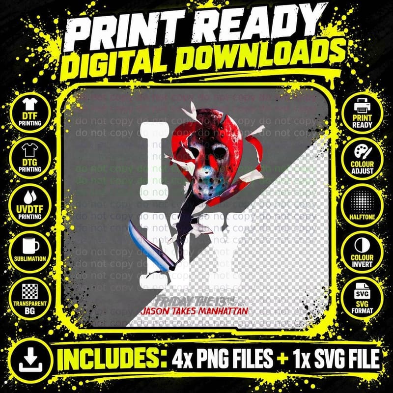 Friday the 13th Black Horror Movie T-Shirt Png SVG Digital Bundle