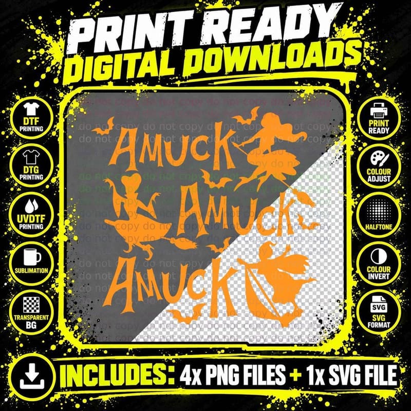 Funny Amuck Broom Witch Vibes Spooky Season Halloween Png SVG Digital Bundle