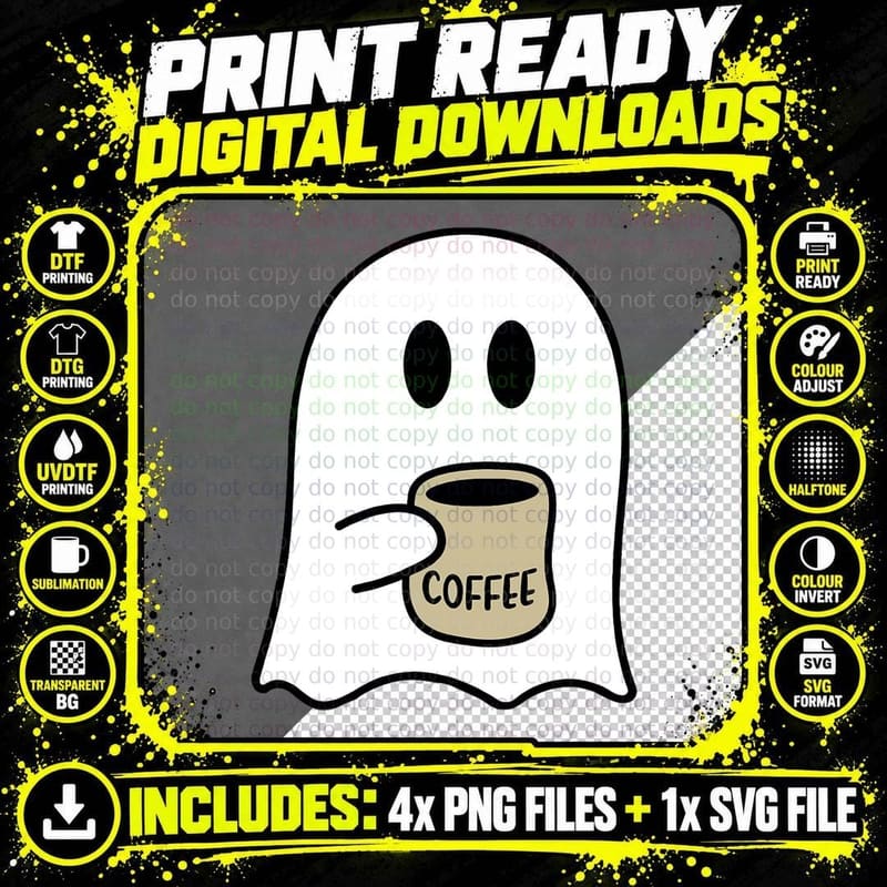 Funny Cute Boo Ghost Coffee Halloween Costume Spooky Png SVG Digital Bundle
