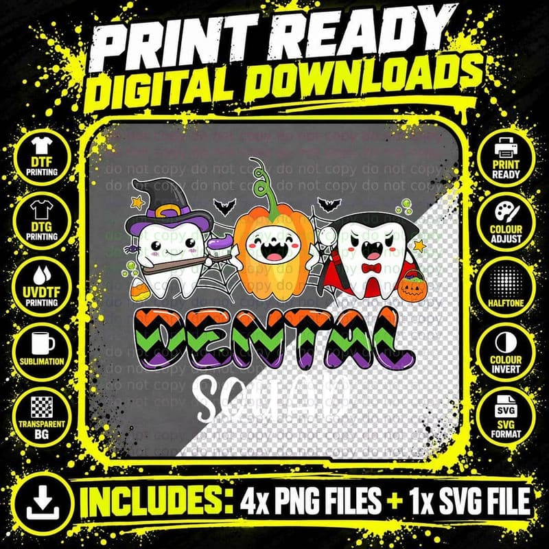 Funny Dental Squad Costume Trick or Teeth Denstist Png SVG Digital Bundle