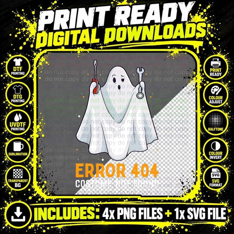 Funny Error 404 Costume Not Found Easy Lazy Halloween Png SVG Digital Bundle