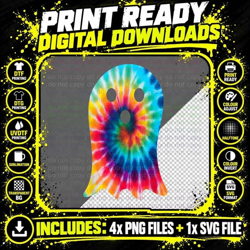 Funny Group Matching Tie Dye Ghost Costume Halloween Png SVG Digital Bundle
