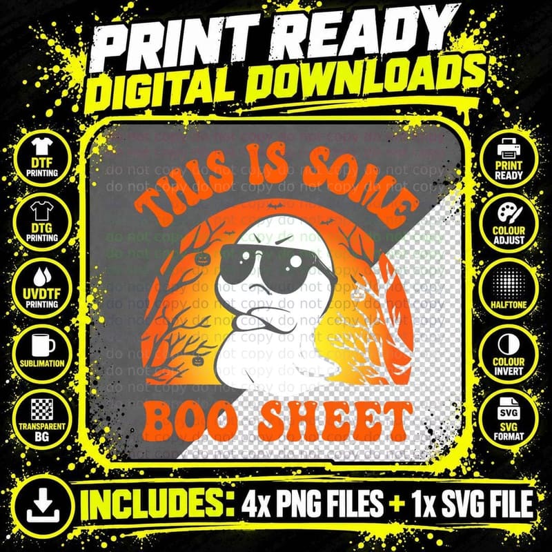 Funny Halloween Boo Ghost Sunset This Is Some Boo Sheet Png SVG Digital Bundle