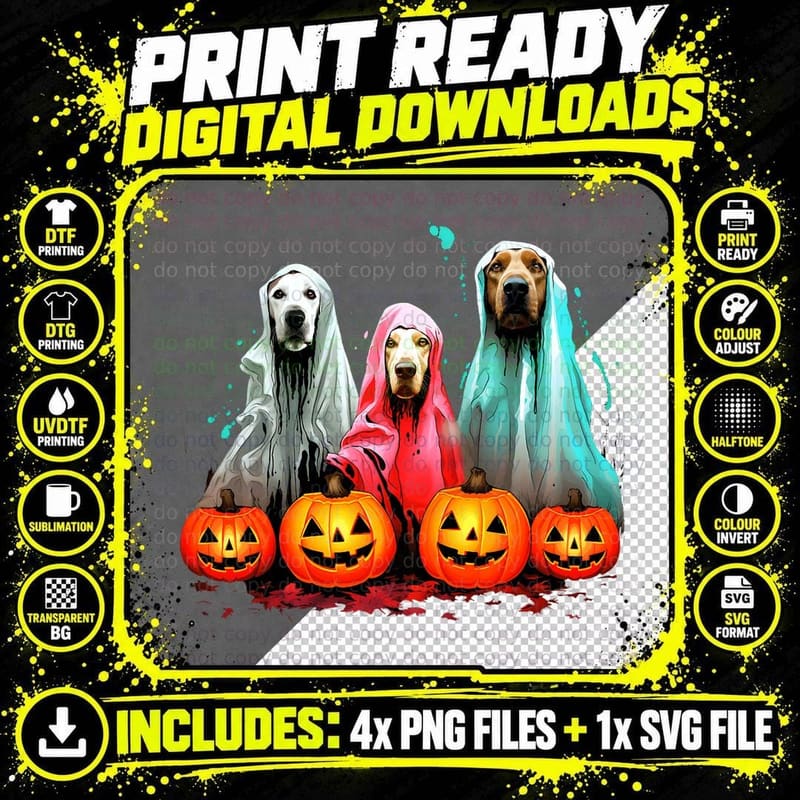 Funny Halloween Ghost Dogs T-Shirt Png SVG Digital Bundle