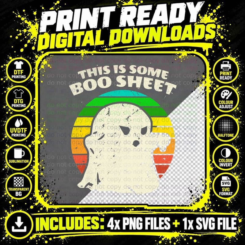 Funny Halloween Retro Boo Sheet Ghost Costume Men Women Png SVG Digital Bundle