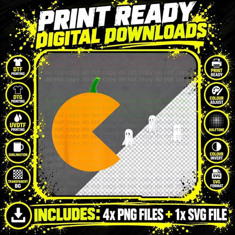 Funny Halloween Tee for Kids Boys Men Pumpkin Ghost Png SVG Digital Bundle