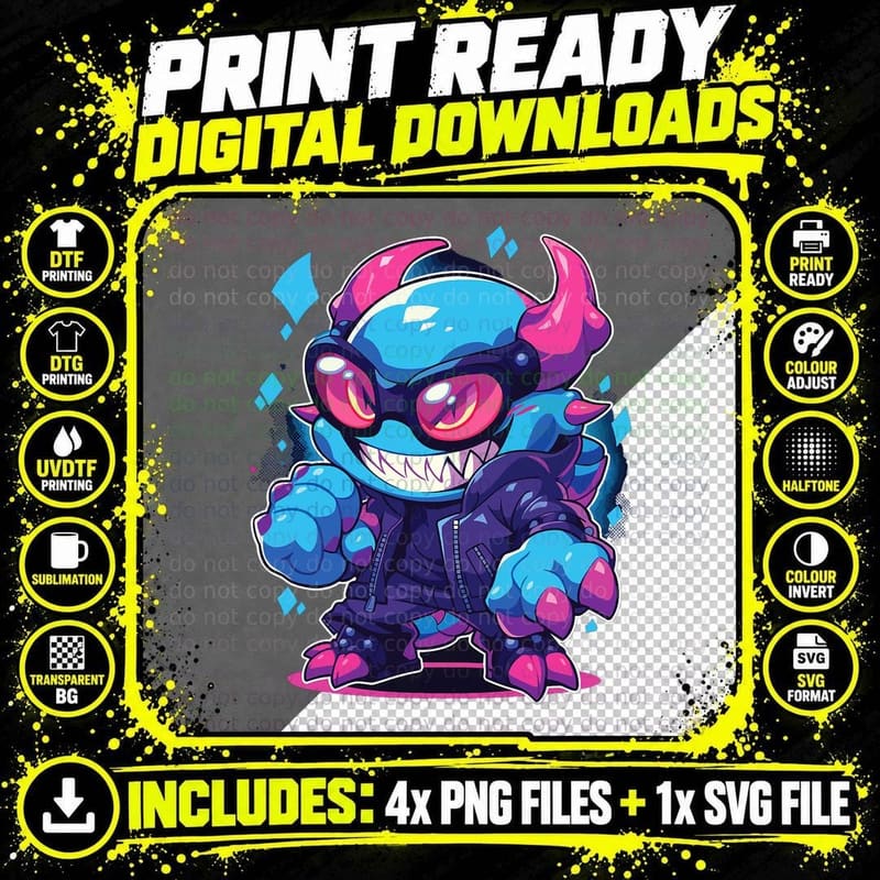 Funny Monster Cute Cartoon Comic Halloween Retro Scary Png SVG Digital Bundle