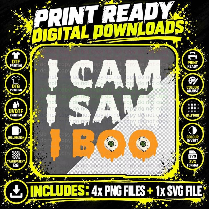 Funny Spooky Halloween Ghost I Came I Saw I Boo T-Shirt Png SVG Digital Bundle