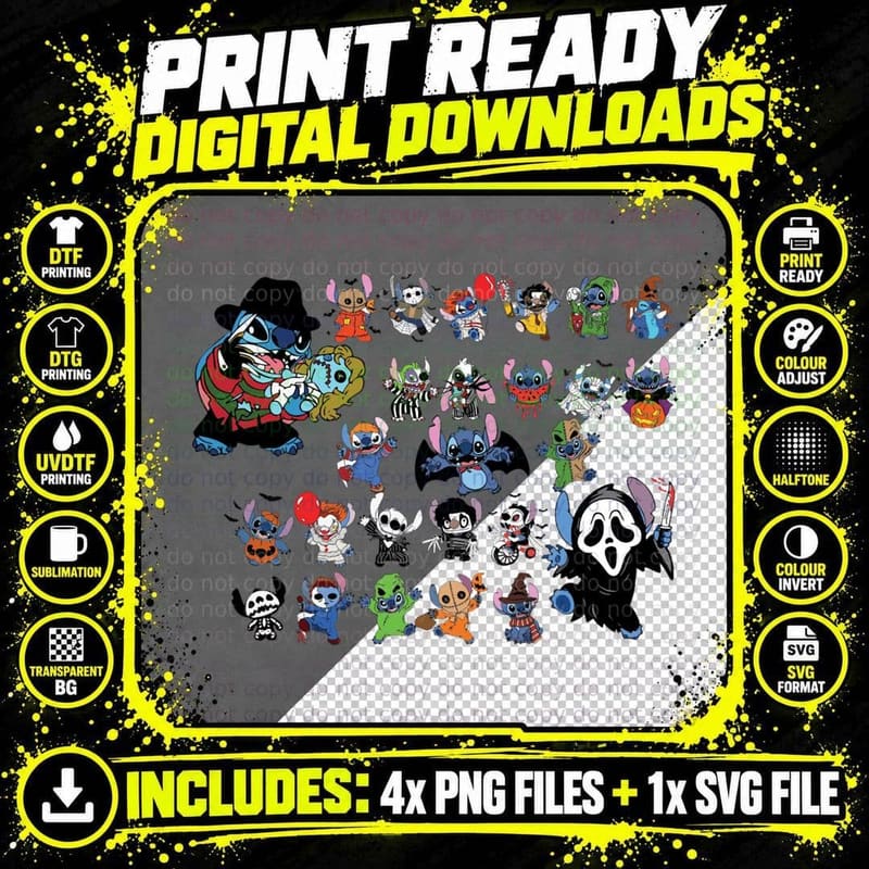 Funny Stitch Squad Horror Get in Loser Halloween Png SVG Digital Bundle