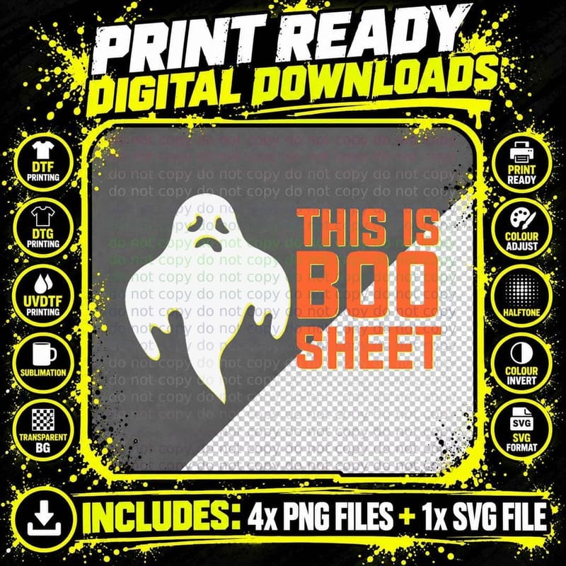 Funny and Cute Spooky Ghost Boo Sheet Halloween Adult Png SVG Digital Bundle