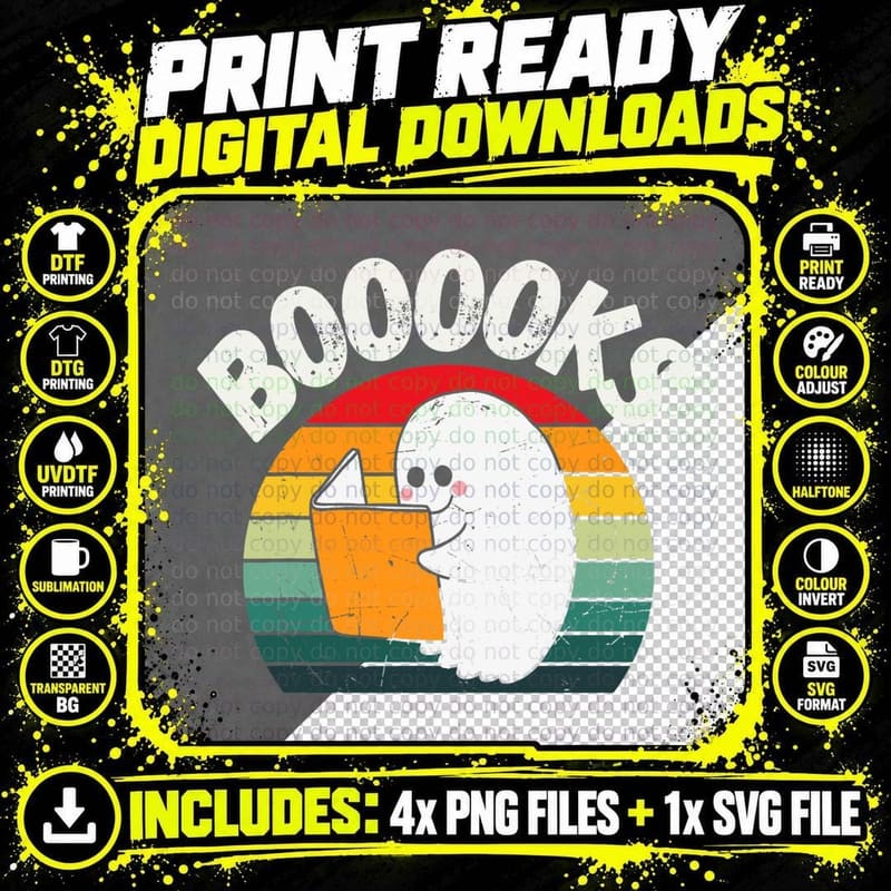 Ghost Booooks Halloween Boo Teacher and Kids Reading Png SVG Digital Bundle