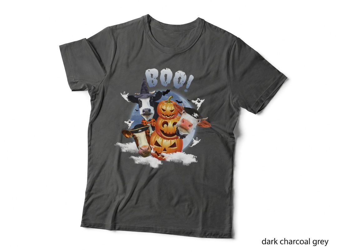 Ghost Cow Moo I Mean Boo Pumpkin Moon Halloween Farmer Gifts T-Shirt