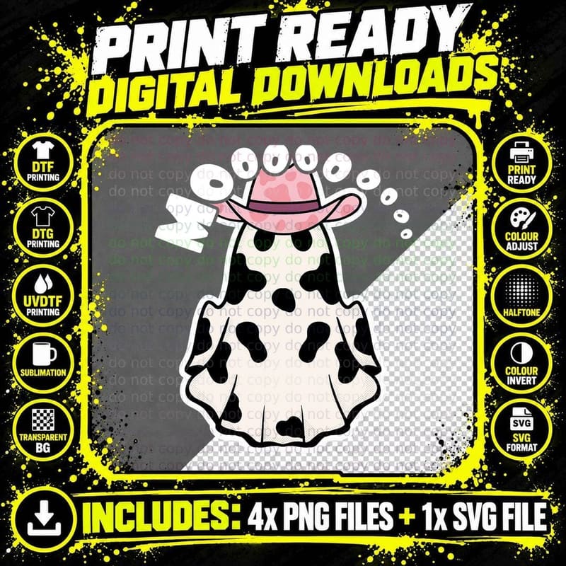 Ghost Cowgirl Moo Boo - Funny Halloween Png SVG Digital Bundle