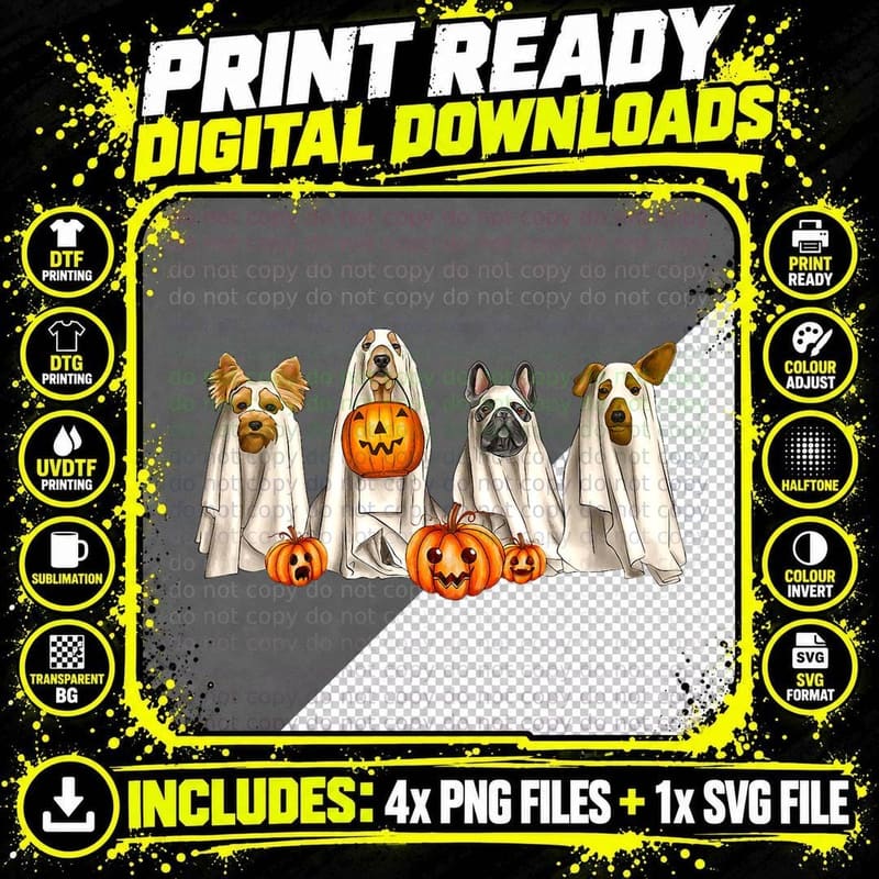 Ghost Dogs Happy Halloween Dog Lover Retro Spooky Season Png SVG Digital Bundle