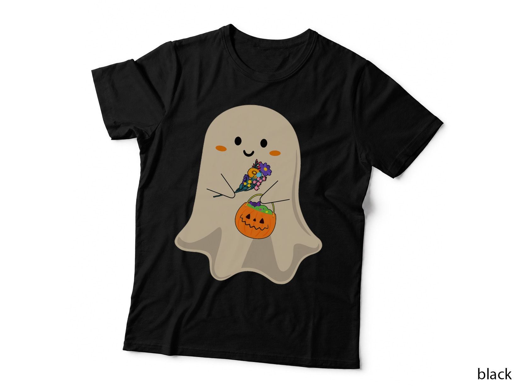 Ghost Floral Retro Cute Vintage Groovy Halloween Pumpkin T-Shirt