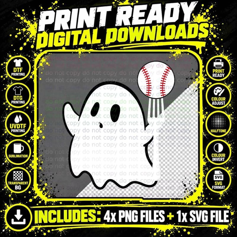Ghost Forkball Baseball Pitch Fork Ball K Strikeout Png SVG Digital Bundle