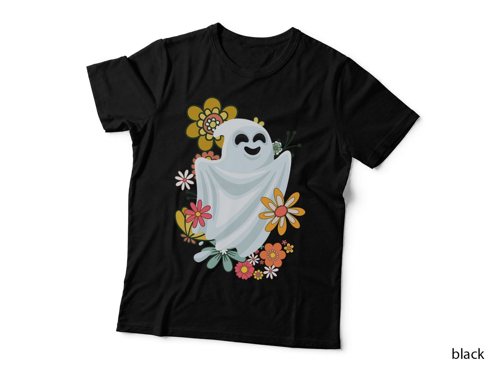Ghost Groovy Retro Vintage Cute Floral Halloween Graphic T-Shirt