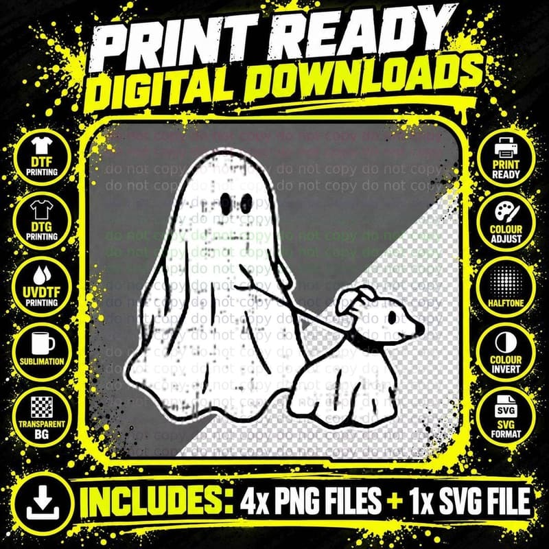 Ghost Holding Puppy Dog Halloween Costume Ghoul Dog Png SVG Digital Bundle