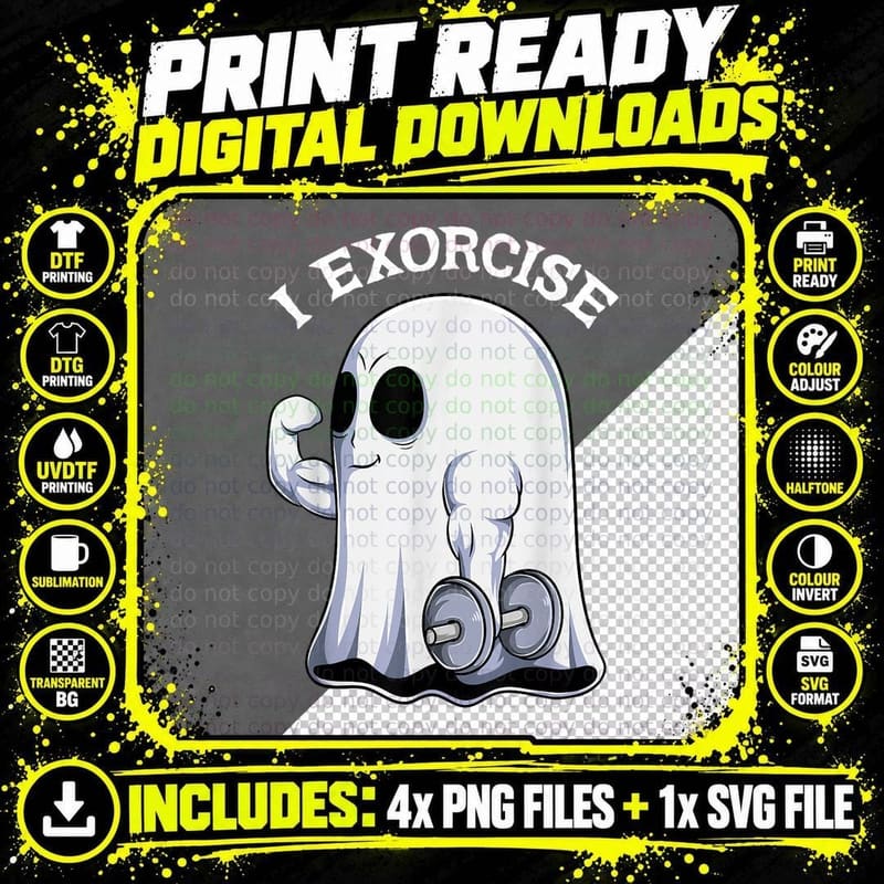 Ghost I Exorcise Funny Gym Exercise Workout Spooky Png SVG Digital Bundle
