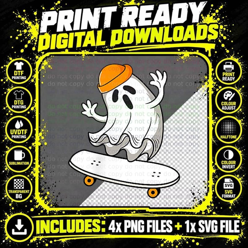 Ghost Skateboarding Halloween Skateboard Shirt Men Boys Png SVG Digital Bundle
