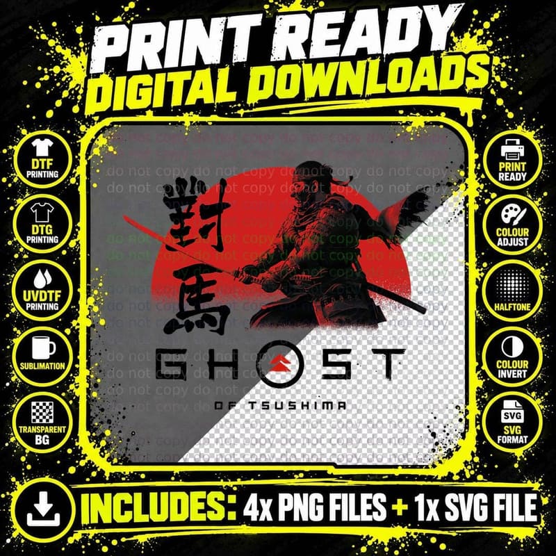 Ghost of Tsushima Action Logo T-Shirt Png SVG Digital Bundle