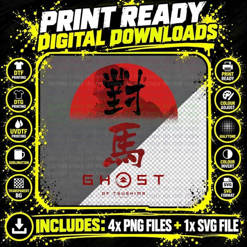 Ghost of Tsushima Ghost in Rising Sun T-Shirt Png SVG Digital Bundle