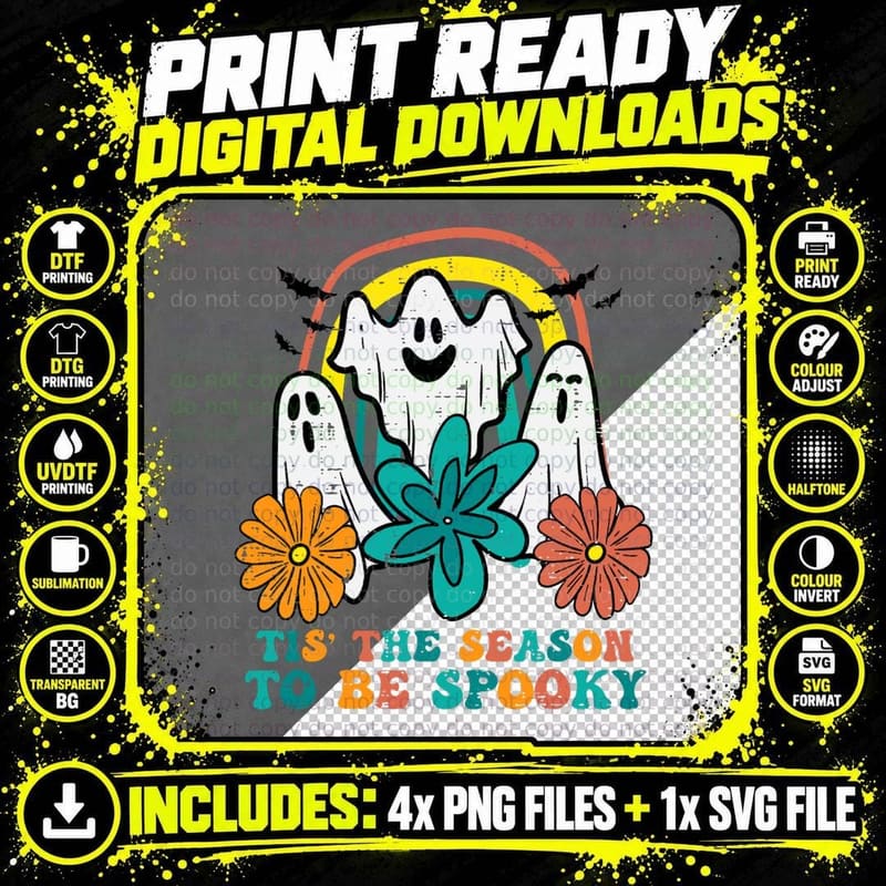 Ghosts Tis the Season to Be Spooky Retro Halloween Women Png SVG Digital Bundle