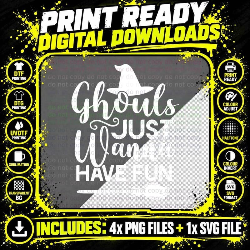 Ghouls Just Wanna Have Fun Funny Retro Halloween Costume Png SVG Digital Bundle